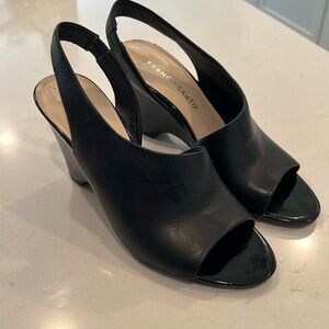 Franco Sarto black leather sling back wedges